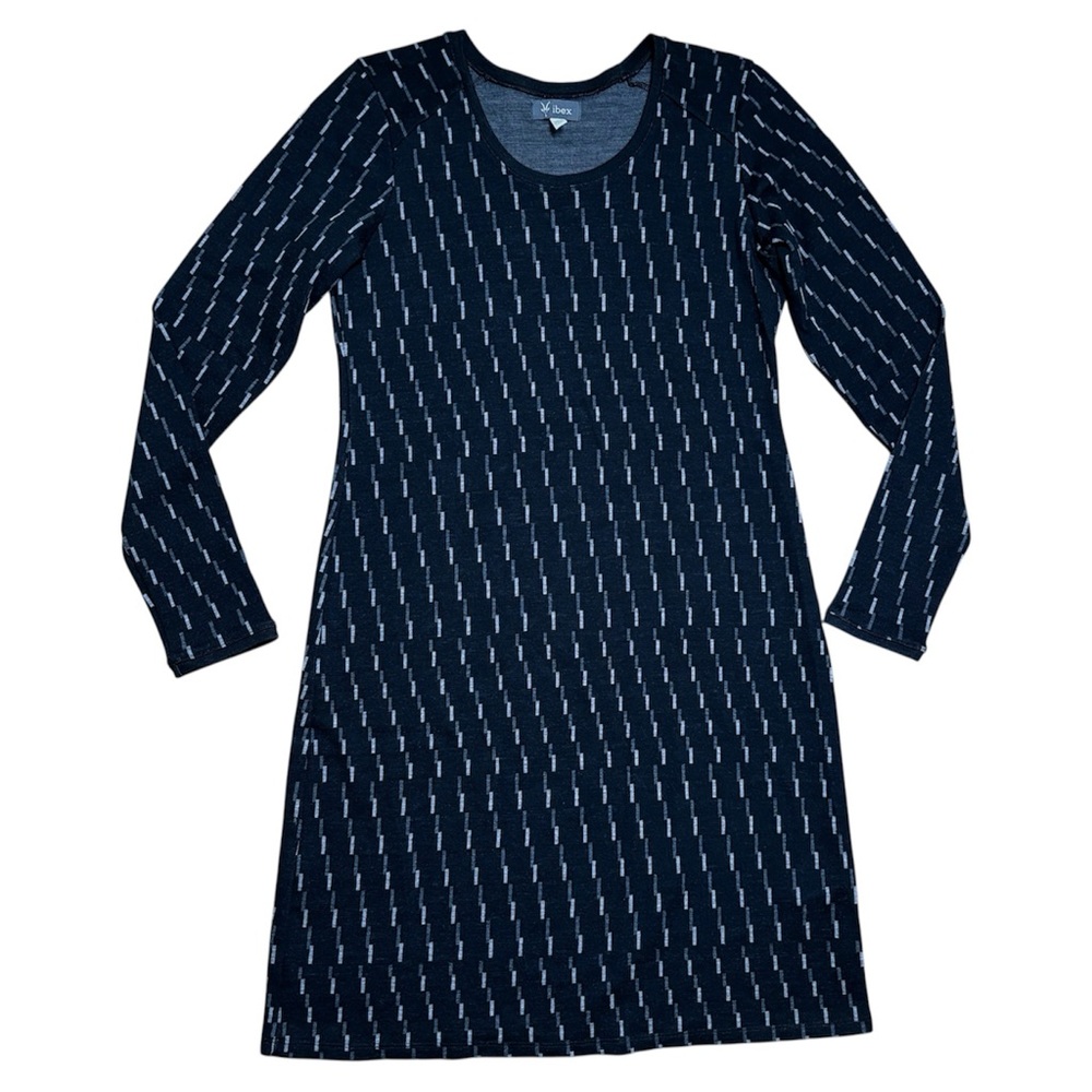 Ibex Juliet 100% Merino Wool Long Sleeve Sweater Dress In Black & Gray Sz L